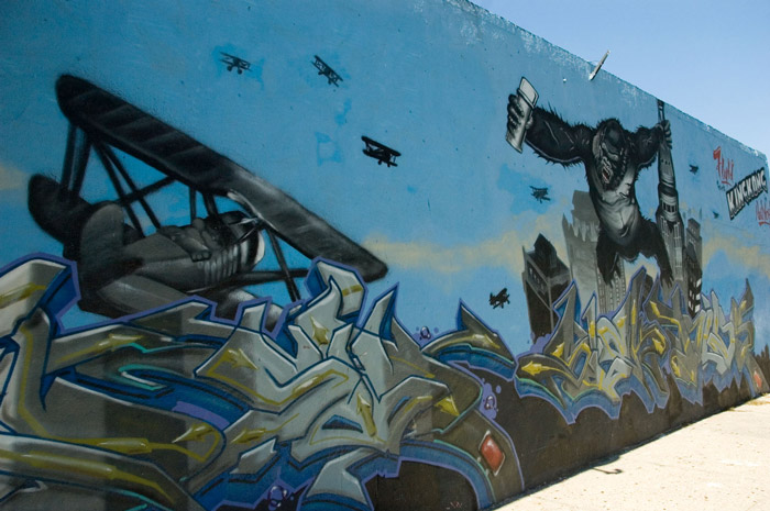 A mural shows biplanes attacking King Kong.