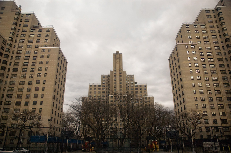 Three tall blocks of public housing.