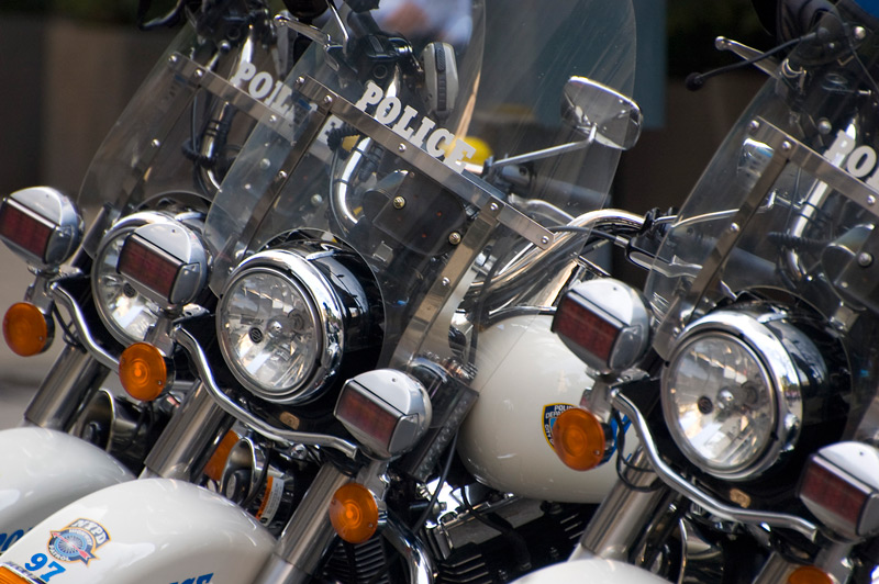 A row of police motorcycles.