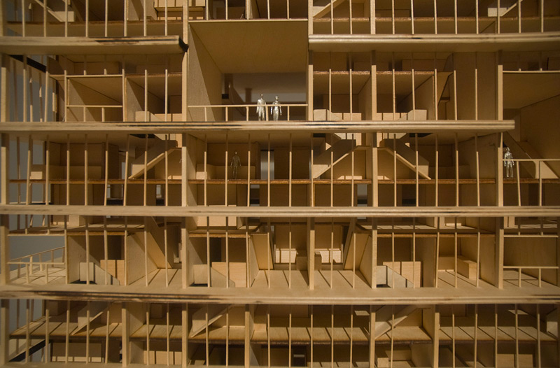 An architectural model of dense living space.