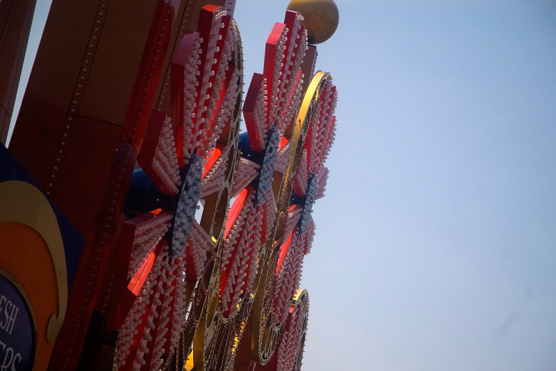 Lights at the entrance of an amusement park ride