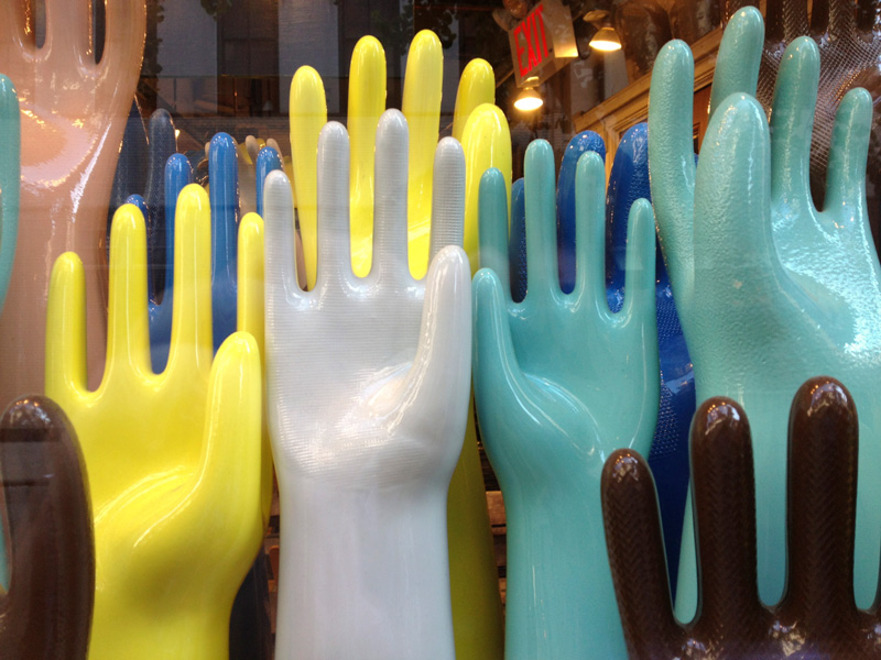 Old glove molds now painted in bright colors.