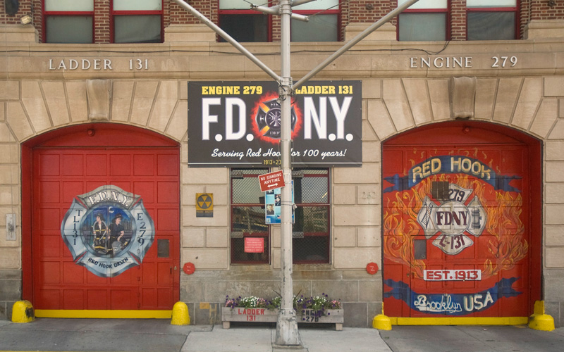 Painted doors of the fire house in Red Hook, Brooklyn.