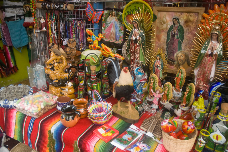 A table with colorful items for South Americans.