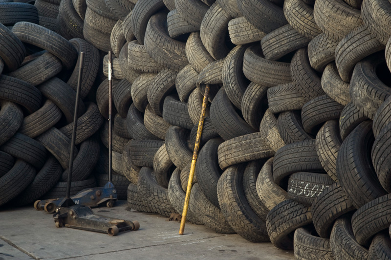 Stacks of automobile tires.