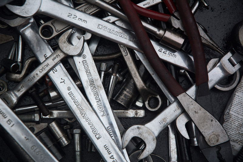 A pile of wrenches.