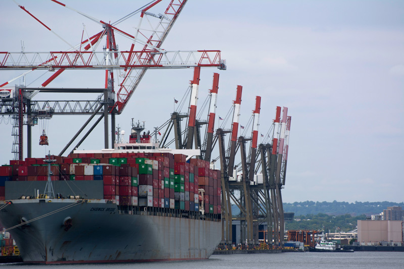 Loading cranes near a container ship
