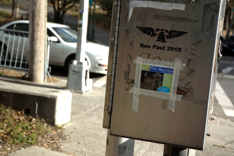 A stencil for Ron Paul, on an electrical box.