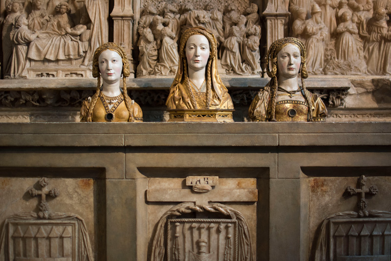 Three reliquaries, in the shapes of women's heads.