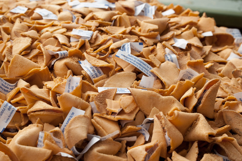 Thousands of discarded fortune cookies, set for garbage pick up.