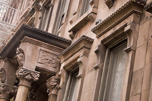 Architectural details on a brownstone.