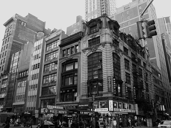 A Manhattan corner shows a mix of buildings from different
eras.